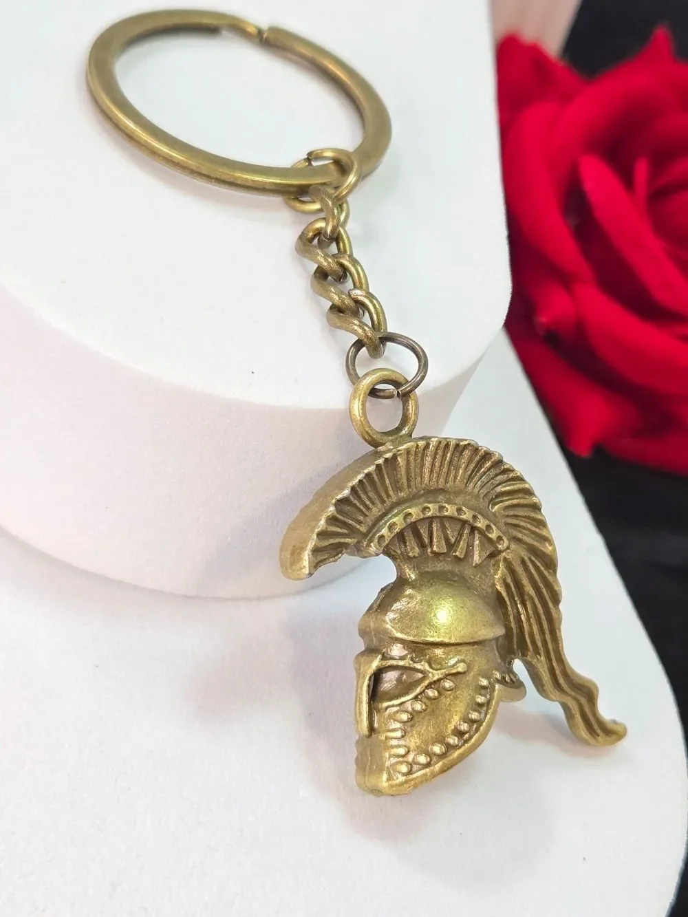 Spartan Helmet Keychain Gold Bronze Warrior Roman Greek Mascot Key Ring